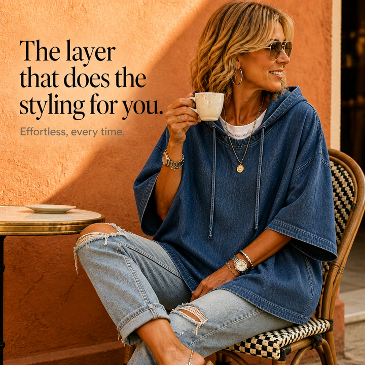Wearlow – Oversized Ponczo z Prania w Stylu Dżinsowym