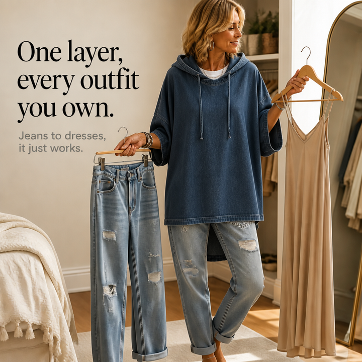 Wearlow – Oversized Ponczo z Prania w Stylu Dżinsowym