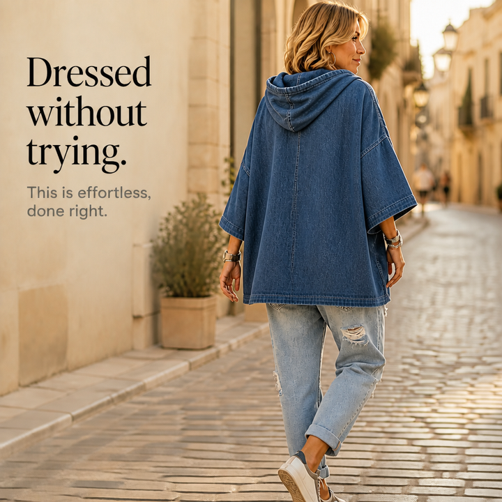 Wearlow – Oversized Ponczo z Prania w Stylu Dżinsowym