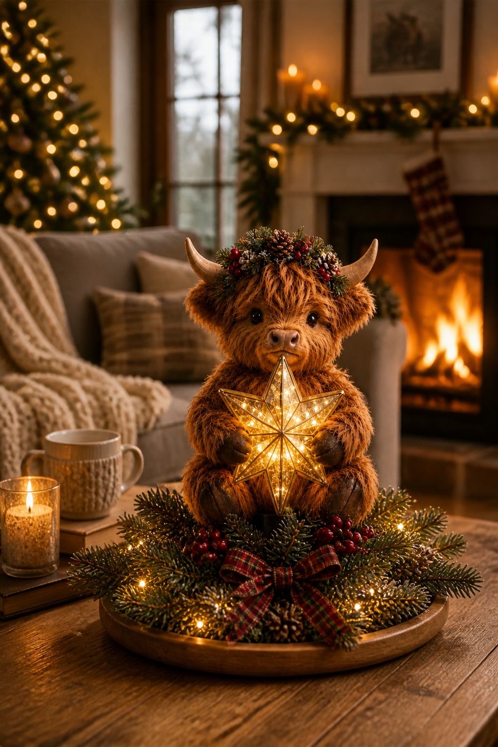 Highlow – Świecący Gwiazda Highland Cow Na Szczyt Choinki