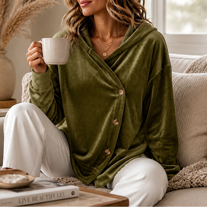 Velvenne – Asymetryczny Hoodie z Guzikami