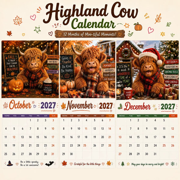 Mootsy – Kalendarz Ścienny z Highland Cow na 2027 rok