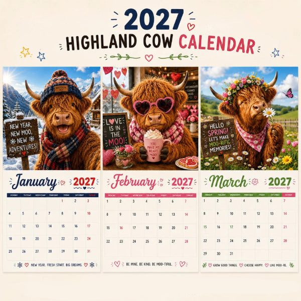 Mootsy – Kalendarz Ścienny z Highland Cow na 2027 rok