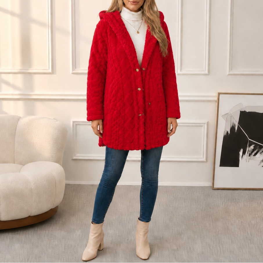 Wearbella – Puchowy płaszcz z kapturem w diamentowy żakard