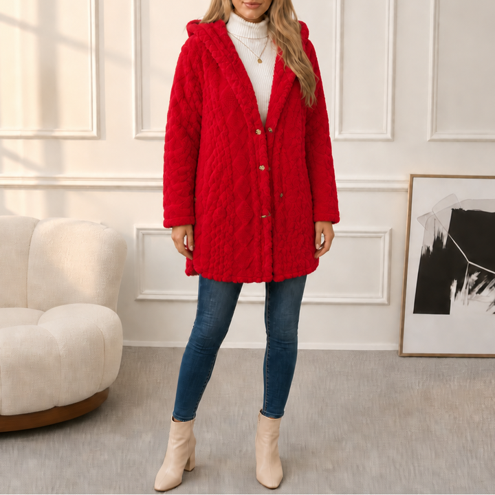 Wearbella – Puchowy płaszcz z kapturem w diamentowy żakard