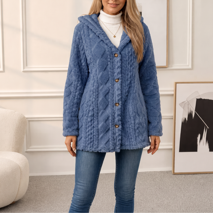 Wearbella – Puchowy płaszcz z kapturem w diamentowy żakard