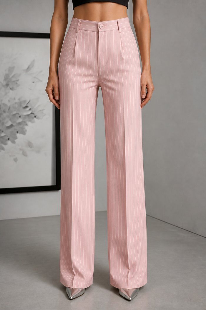 Longline – Spodnie w paski w stylu high-waist z szerokimi nogawkami