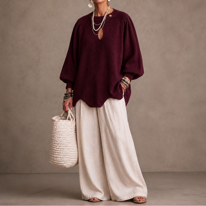 Wearbella – Sweter z wycięciem w kształcie łzy i rękawami lampionowymi