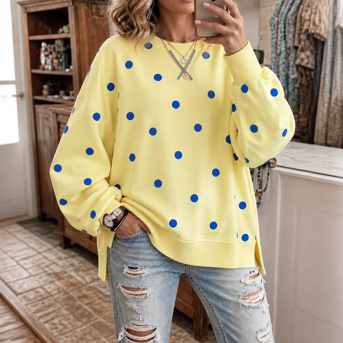Sunbelle – Sweter z kropkami i wiązaniem na szyi