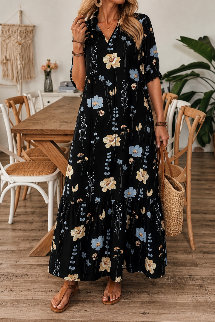 Wearbella – Sukienka maxi z kwiatowym wzorem i kołnierzem
