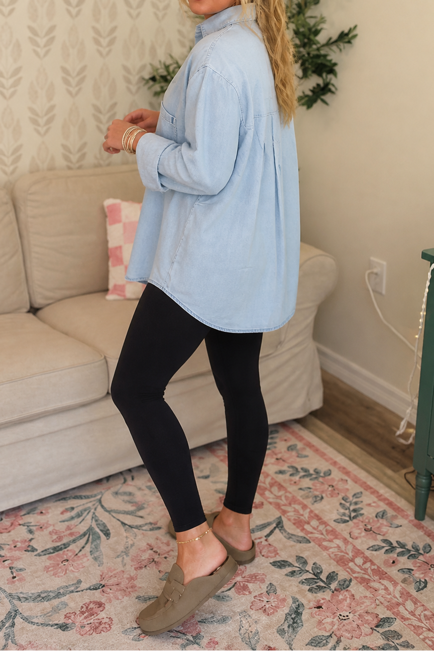 Wearbella – Przesadnie Duża, Miękka Koszula z Dżinsu Chambray