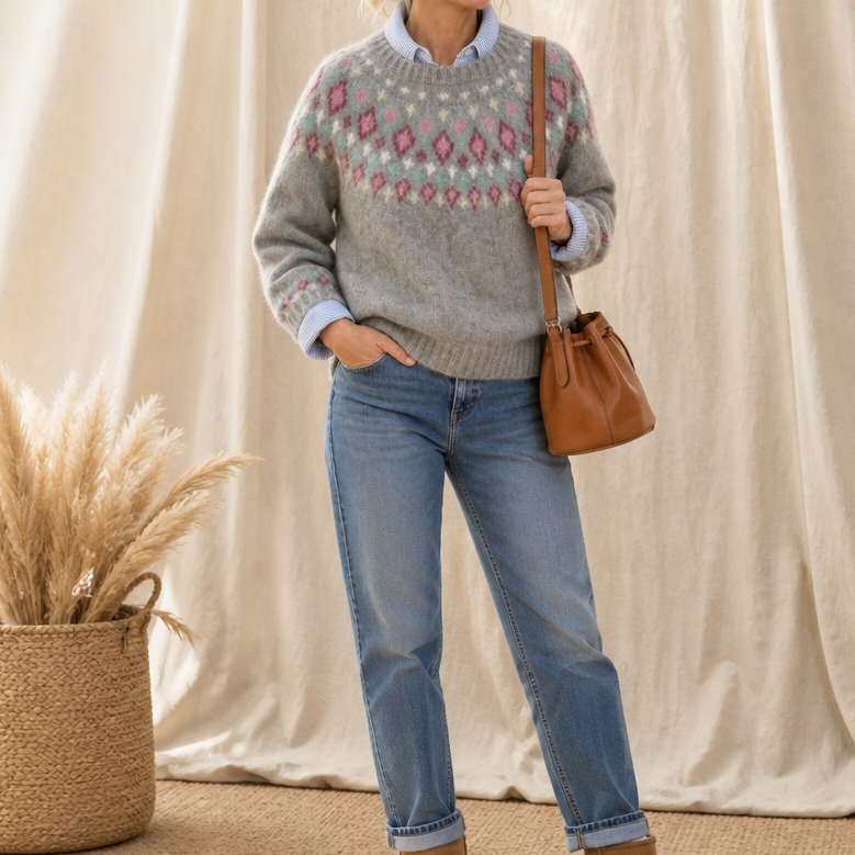 Mayfair Isle – Sweter z okrągłym dekoltem i wzorem Fair Isle
