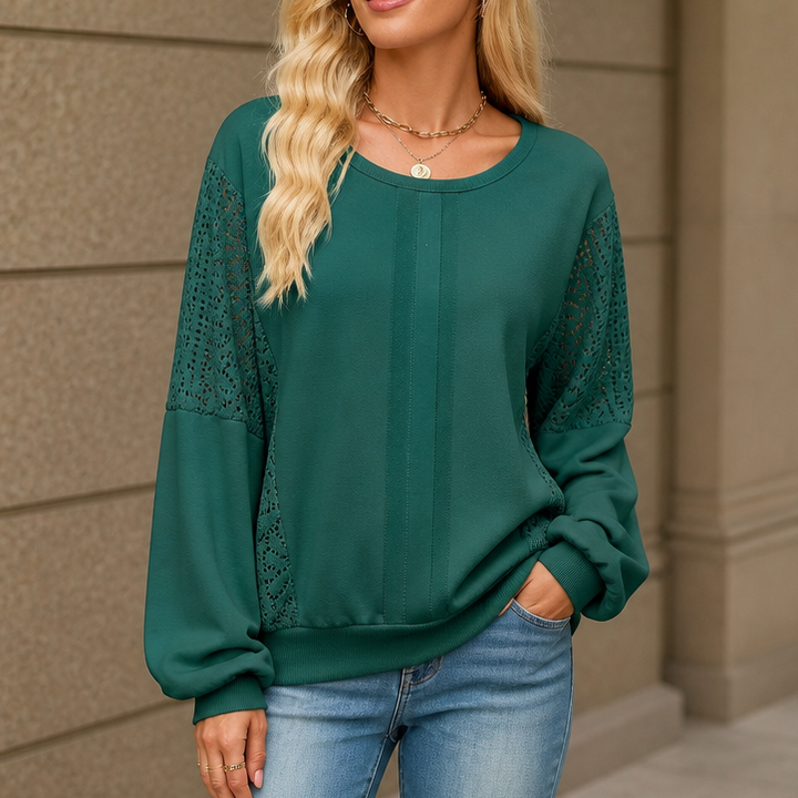 Lacebella – Sweter z kwiatowym koronkowym panelem i rękawami lantern