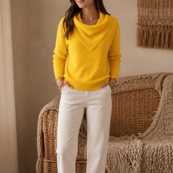 Collarvie – Sweter z drapowanym, otwartym kołnierzem