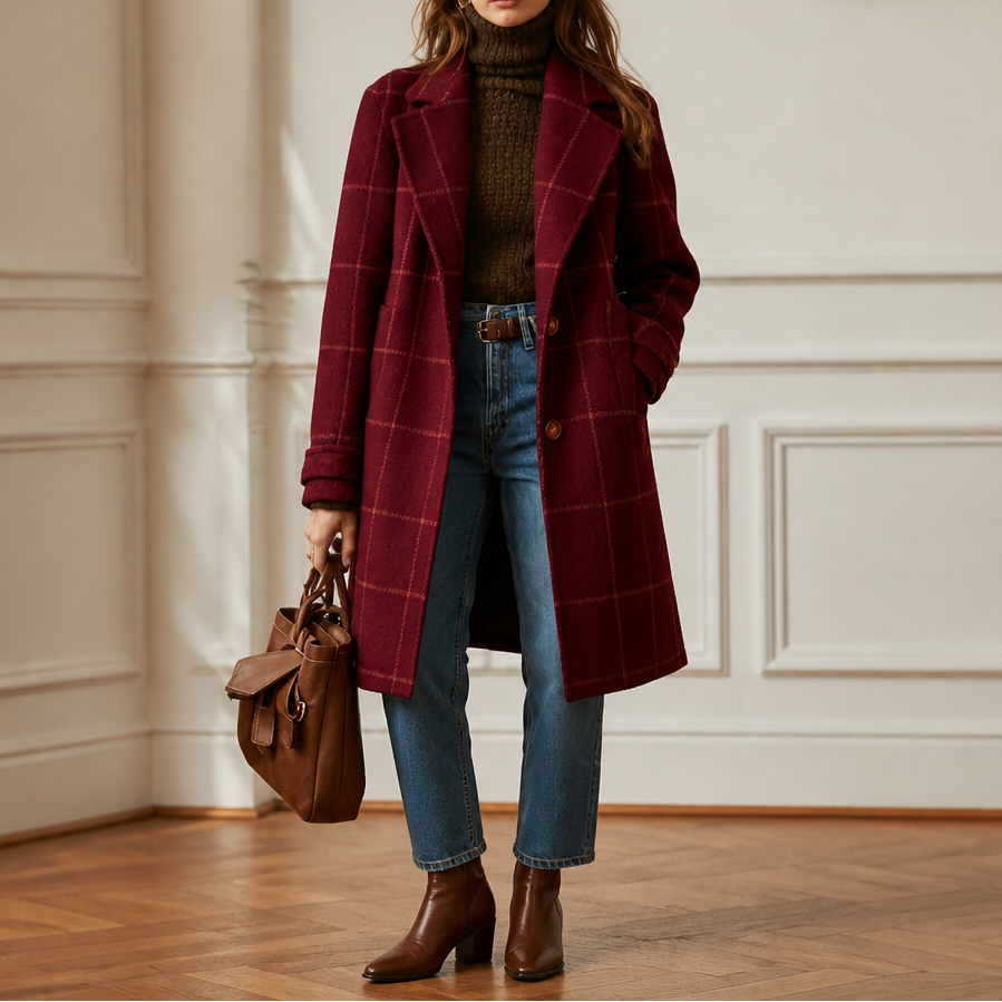 Wearbella – Oversizowy płaszcz w kratę z dwoma guzikami