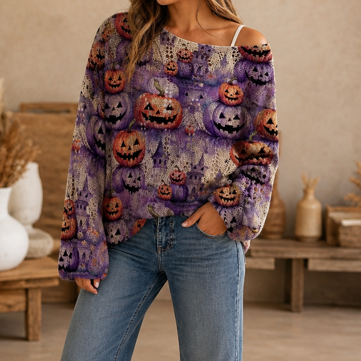 Amberknit – Sweter Dyniowy z Otworami w Szydełku