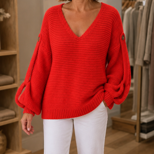 Sweter Deep-V z guzikami Strapline