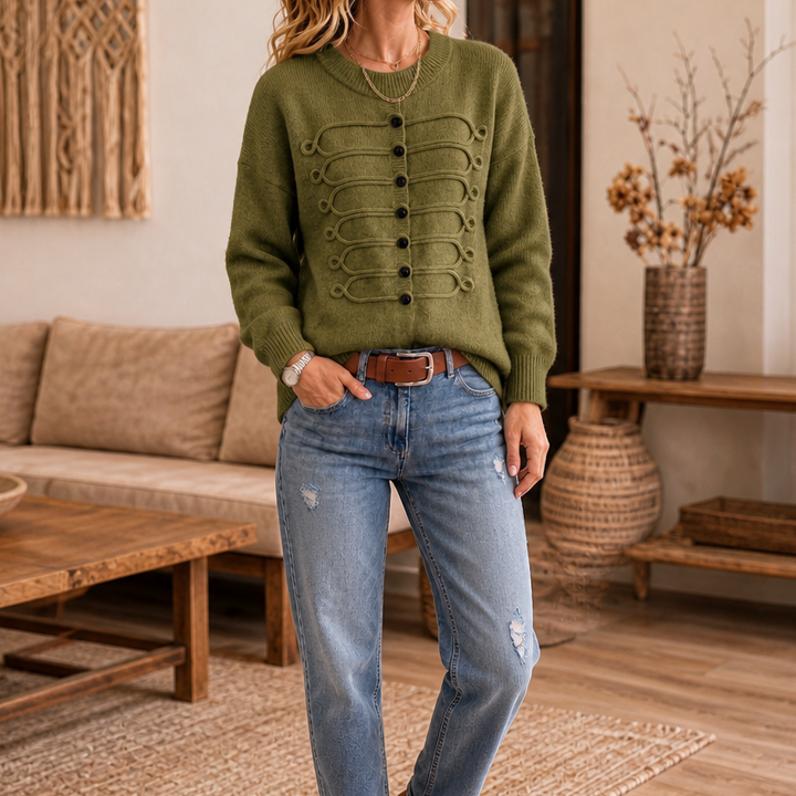 Braidenne – Sweter z plecionego sznura z guzikiem z przodu