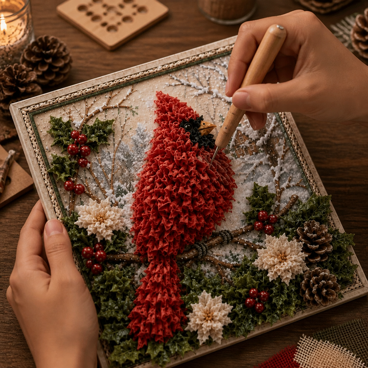 Foldery – Zestaw do sztuki z włóczki na Boże Narodzenie z wyciętymi otworami 3D