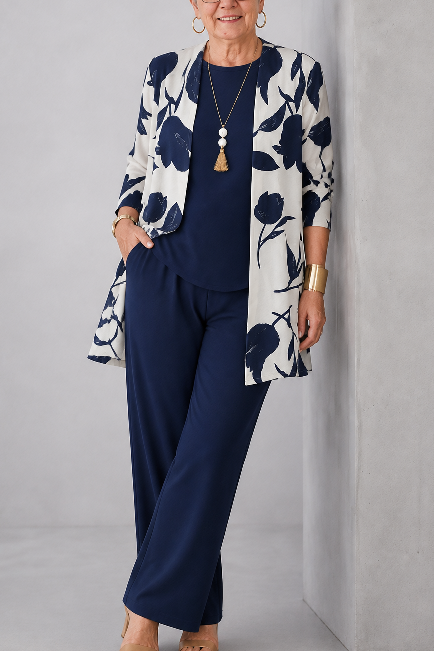 Wearbella – Kardigan z roślinnym nadrukiem, zestaw topu i spodni