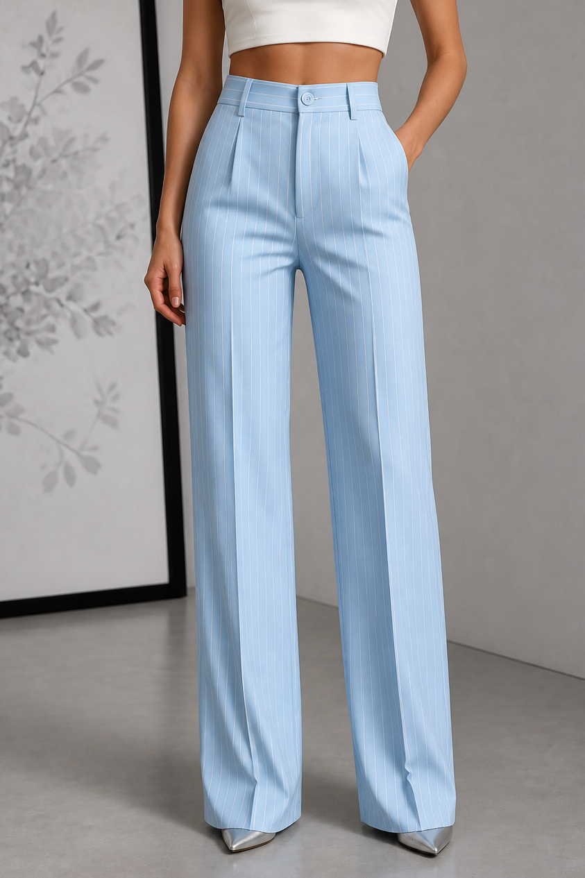 Longline – Spodnie w paski w stylu high-waist z szerokimi nogawkami
