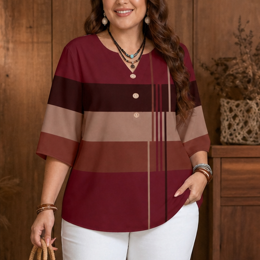 Wearbella – Luźna bluzka z kolorowymi blokami i zaokrąglonym dołem