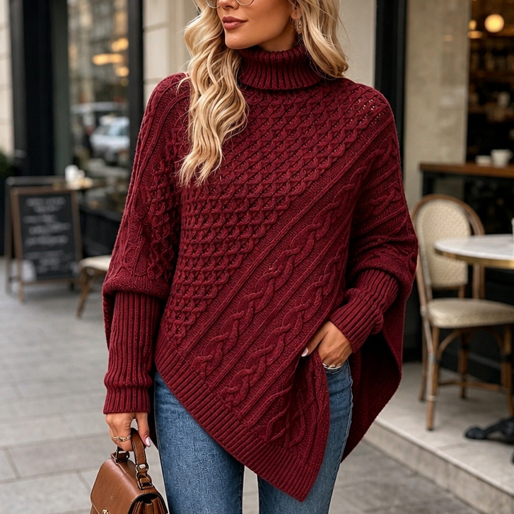 Cabelune – Sweter Poncho z Warkoczem w Stylu Asymetrycznym