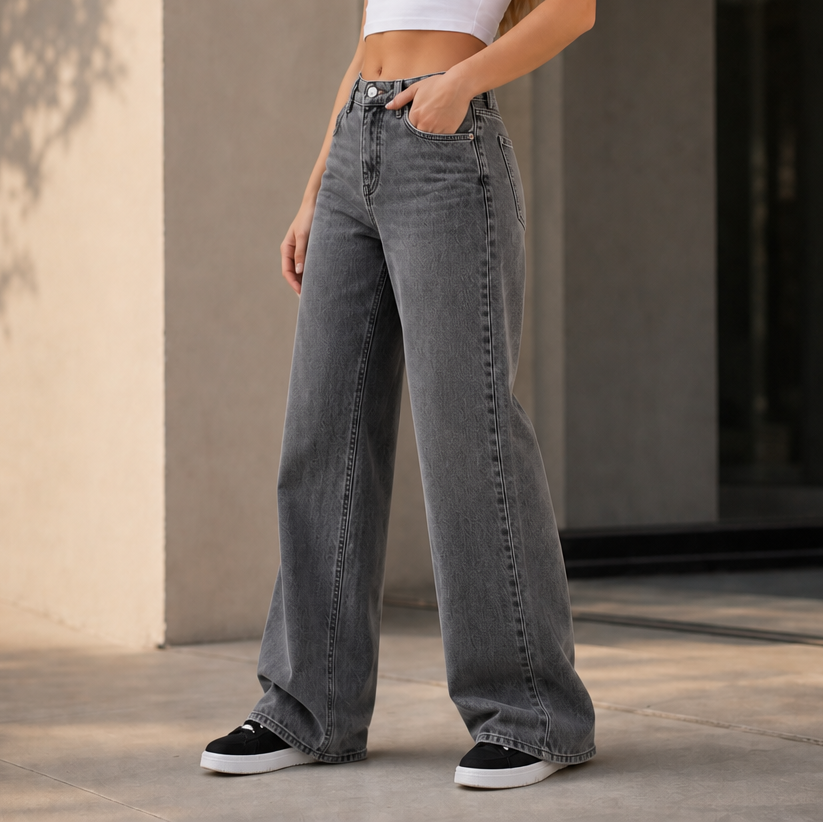 Longline Denim – Jeansy z wysokim stanem i szerokimi nogawkami