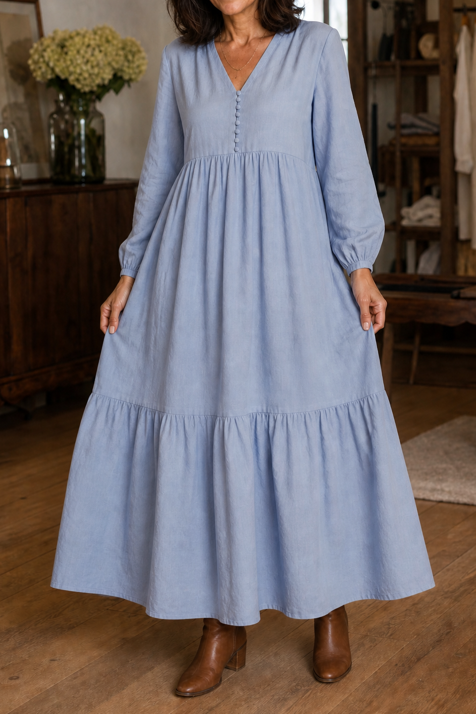 Wearbella – Luźna sukienka maxi z dekoltem w serek