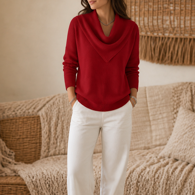 Collarvie – Sweter z drapowanym, otwartym kołnierzem