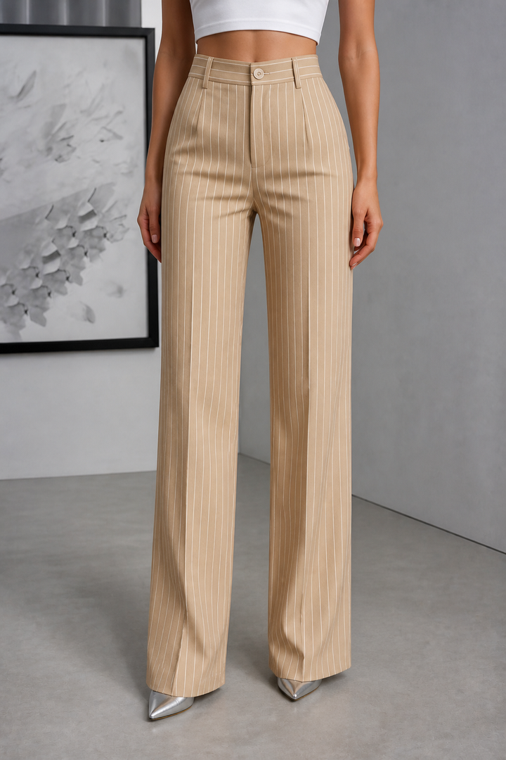 Longline – Spodnie w paski w stylu high-waist z szerokimi nogawkami