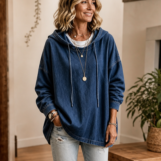 Denim Ease – Przeciętny, Przeciętny Kaptur w Stylu Dżinsowym