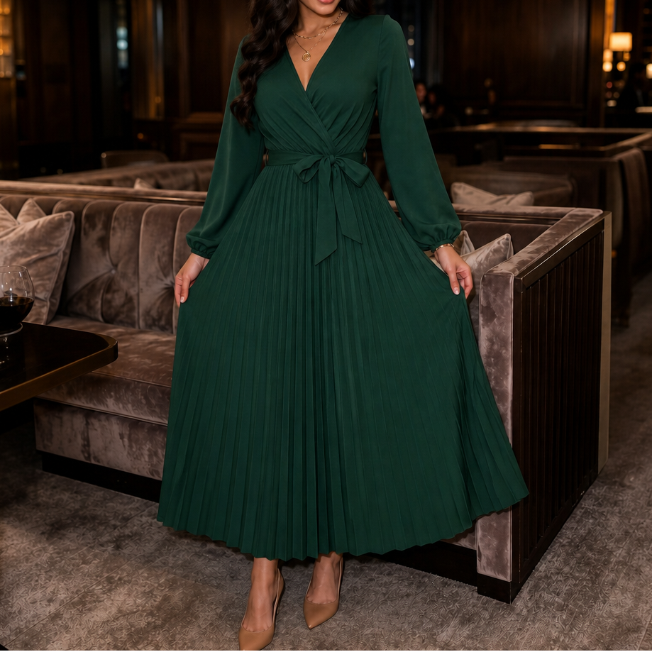 Wearbella – Sukienka maxi z plisowanym przodem i wysokim stanem