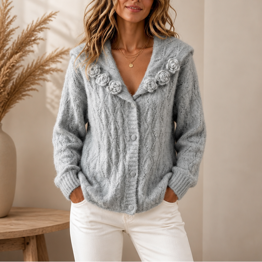 Florabelle Knit – Kardigan w kwiatowy wzór 3D z dzianiny