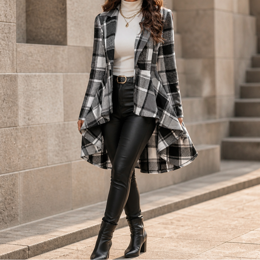 Cinchella – Kamizelka w kratę z peplum w stylu high-low
