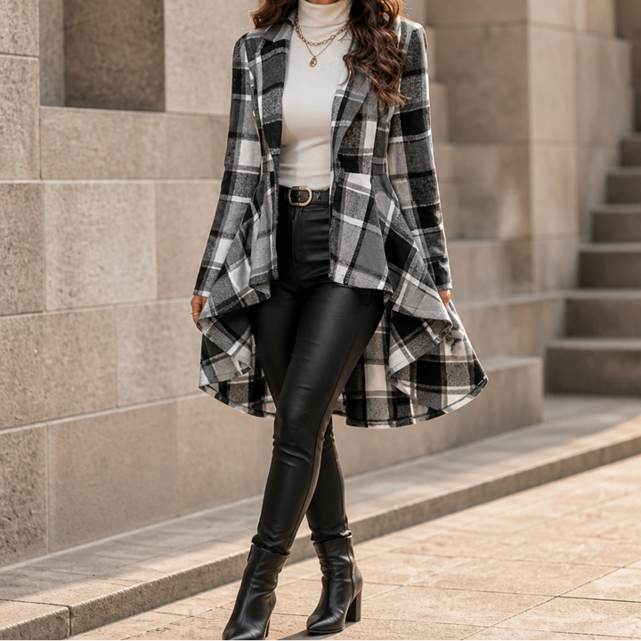 Cinchella – Kamizelka w kratę z peplum w stylu high-low