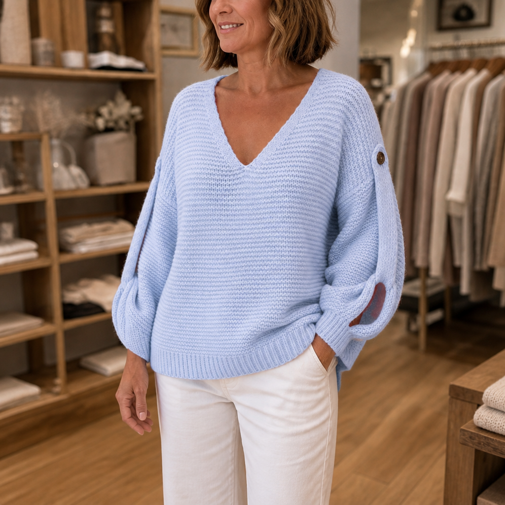 Sweter Deep-V z guzikami Strapline