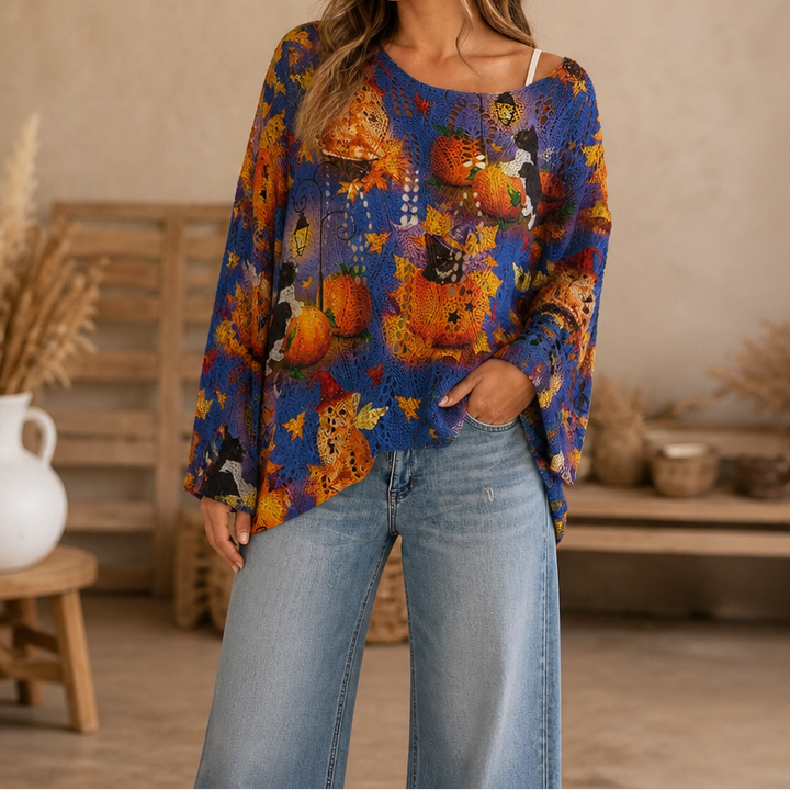 Amberknit – Sweter Dyniowy z Otworami w Szydełku