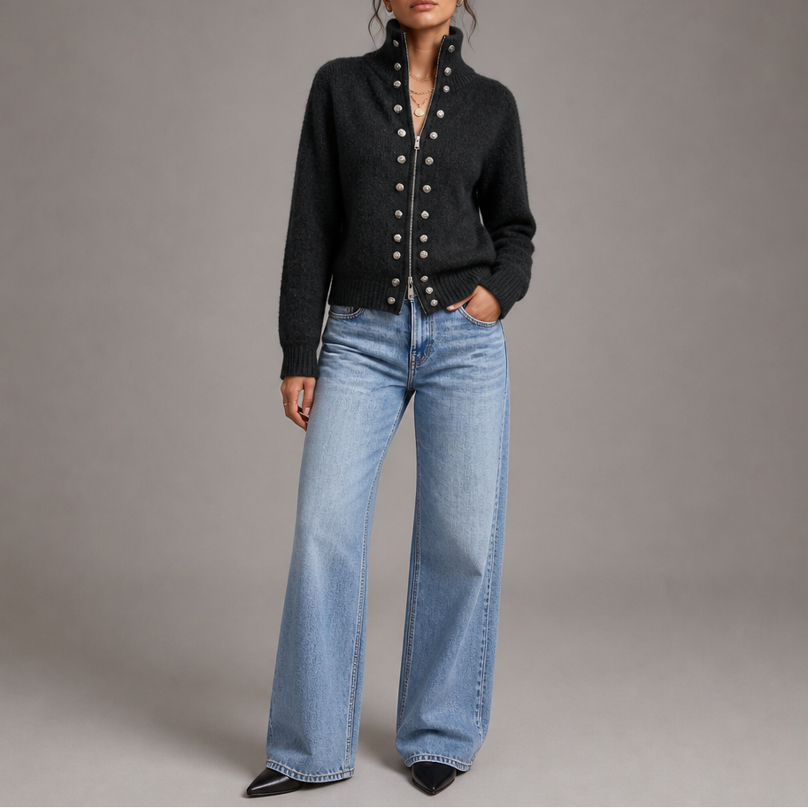 Wearvale – Kardigan z wysokim kołnierzem i dwukierunkowym zamkiem