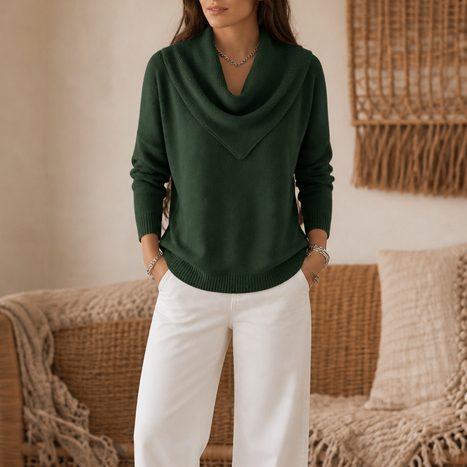 Collarvie – Sweter z drapowanym, otwartym kołnierzem