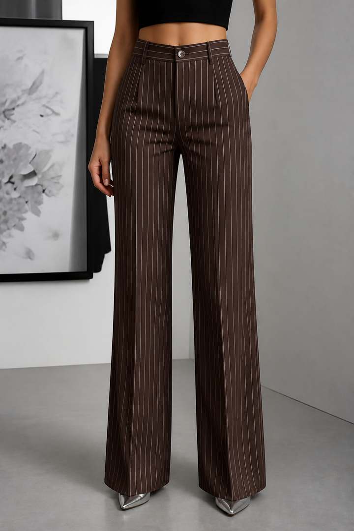 Longline – Spodnie w paski w stylu high-waist z szerokimi nogawkami