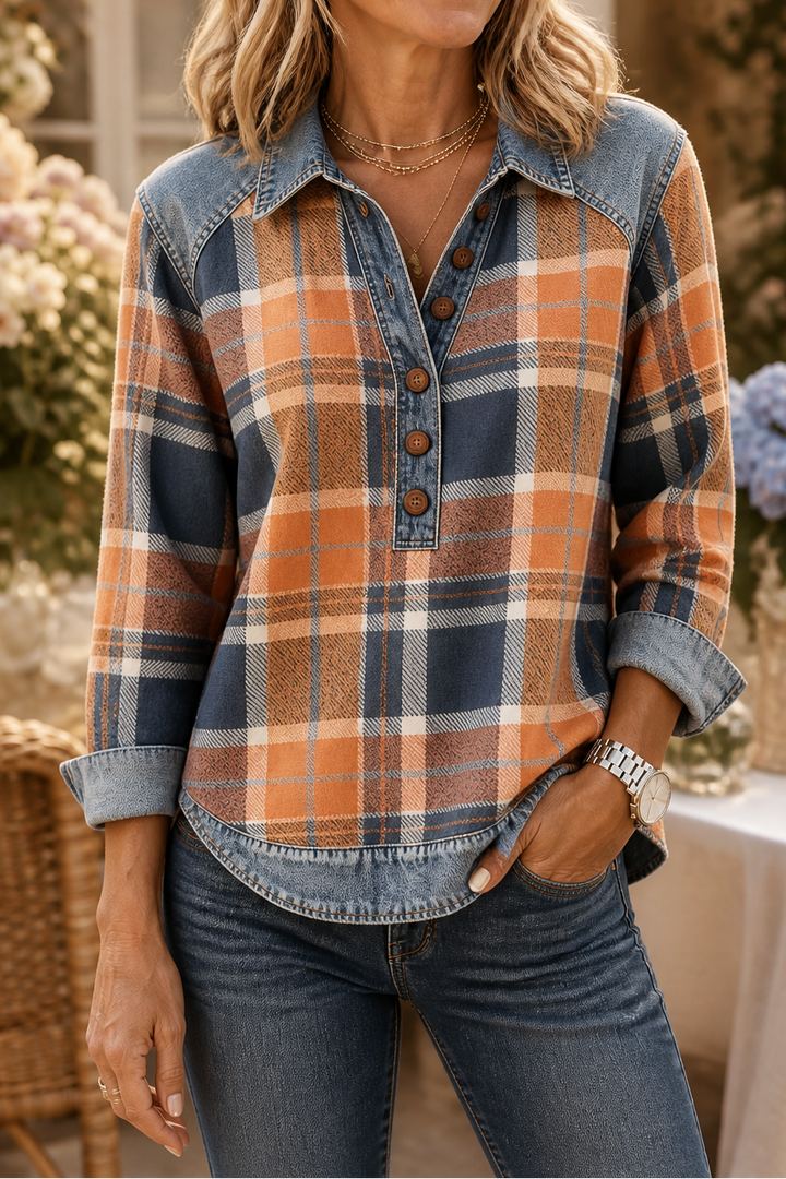 Layerlyn – Bluzka dzianinowa z denimu w patchworkowym wzorze