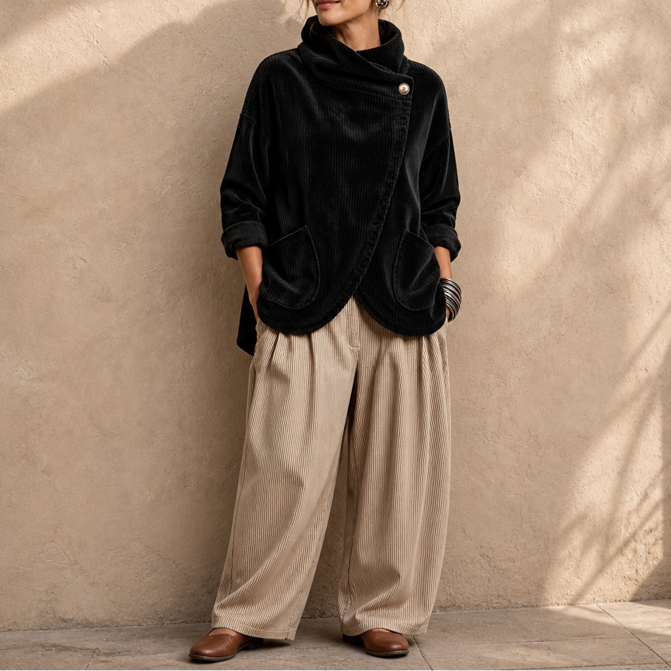 Draperly – Asymetryczny Poncho z Kapturem z Weluru