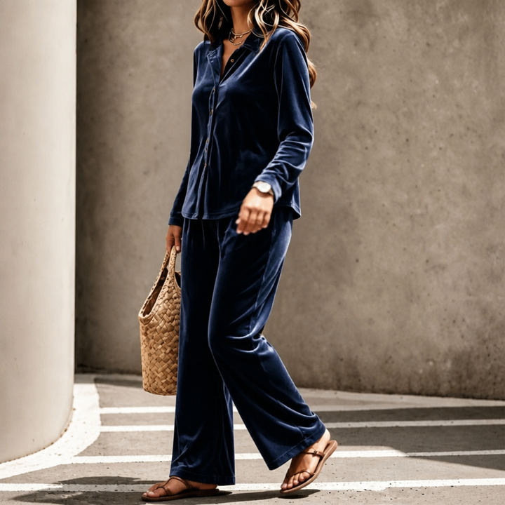 Wearbella – Welurowy Zestaw Lounge w Szerokich Nogawkach