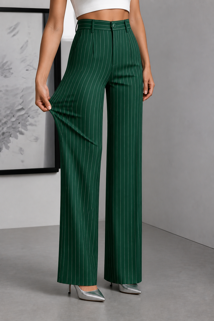 Longline – Spodnie w paski w stylu high-waist z szerokimi nogawkami