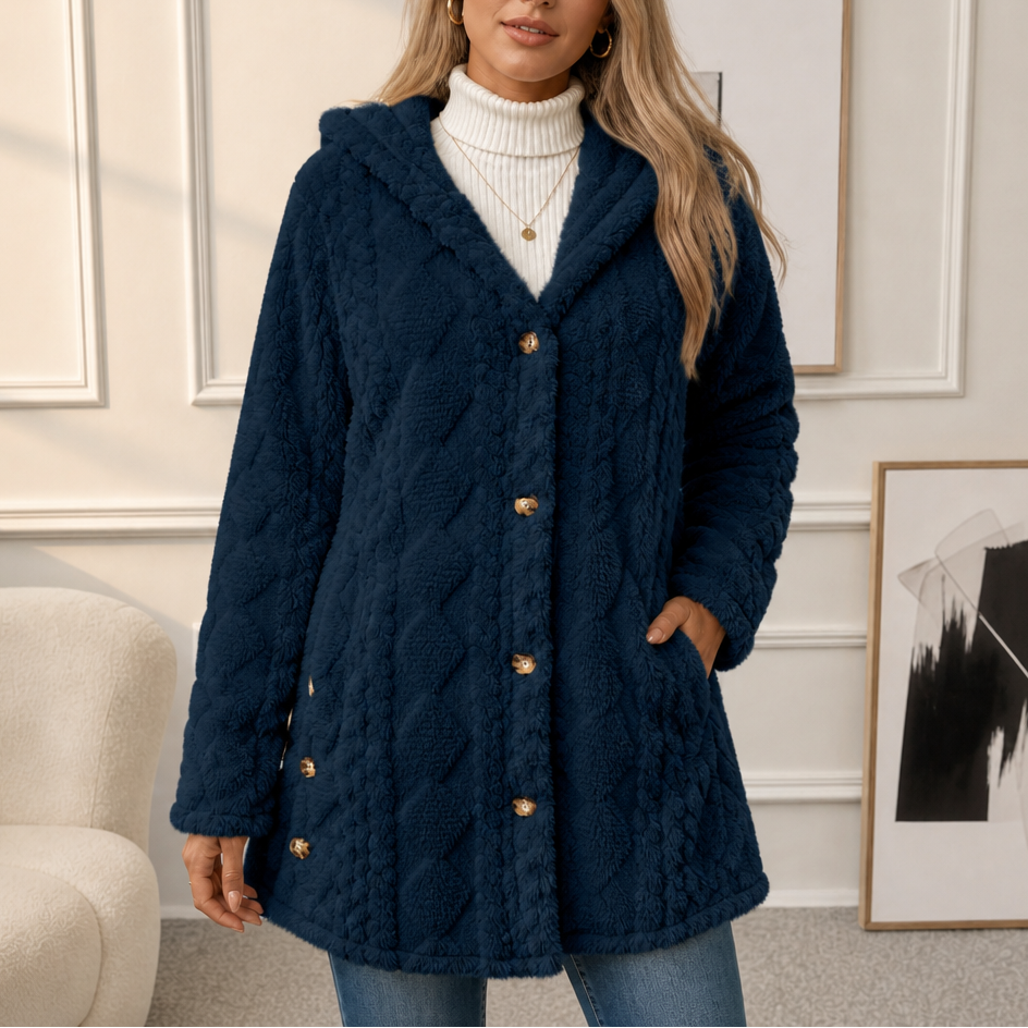 Wearbella – Puchowy płaszcz z kapturem w diamentowy żakard