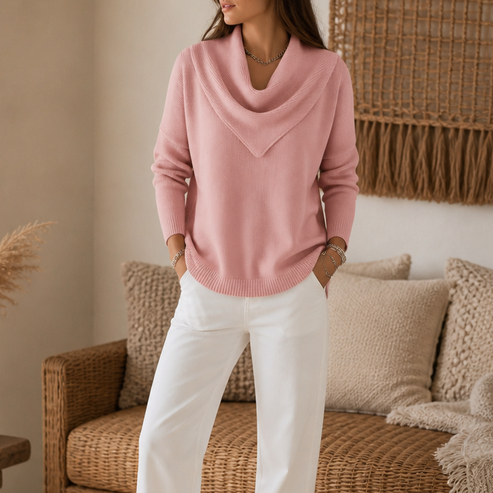 Collarvie – Sweter z drapowanym, otwartym kołnierzem