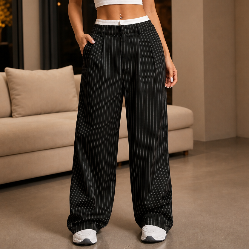 Wearbella – Spodnie w prążek z wysokim stanem i szerokimi nogawkami