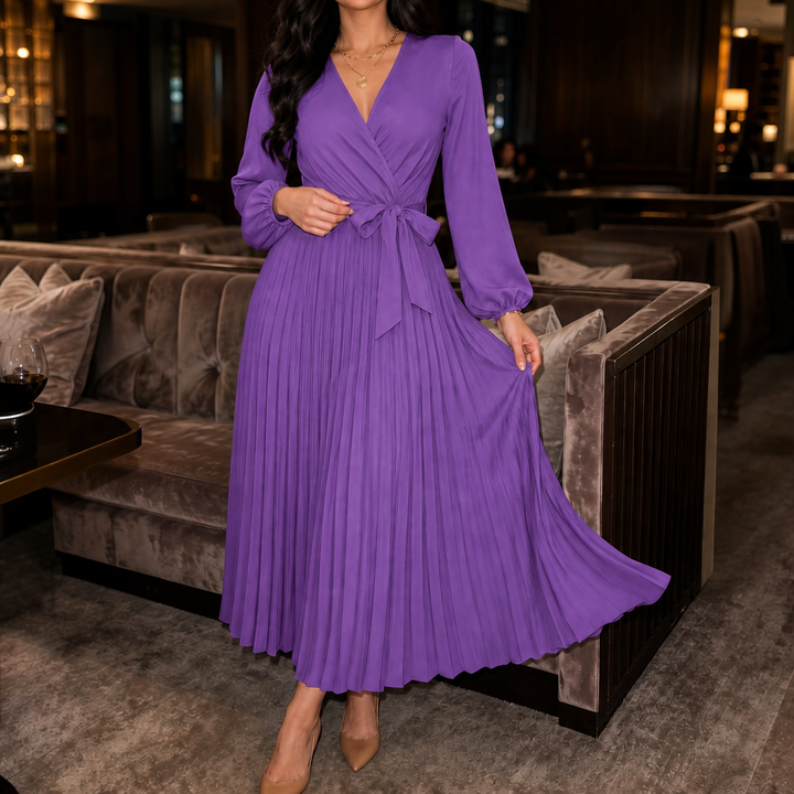 Wearbella – Sukienka maxi z plisowanym przodem i wysokim stanem