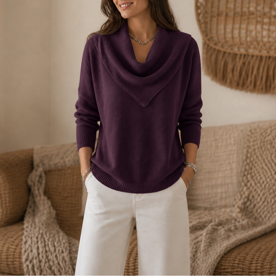 Collarvie – Sweter z drapowanym, otwartym kołnierzem